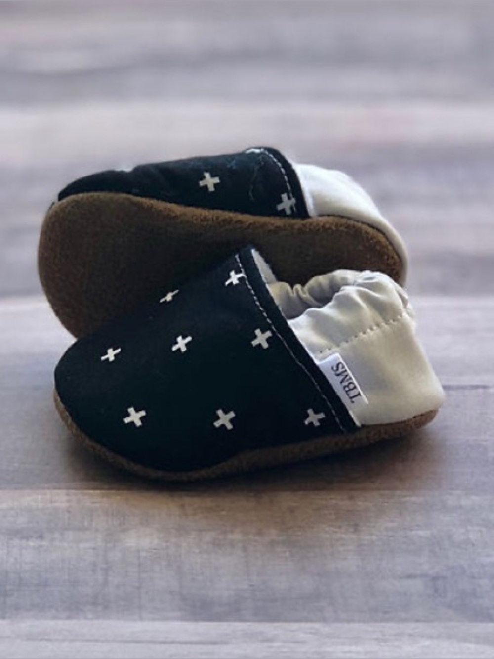 Black and White Swiss Cross Baby Moccasins